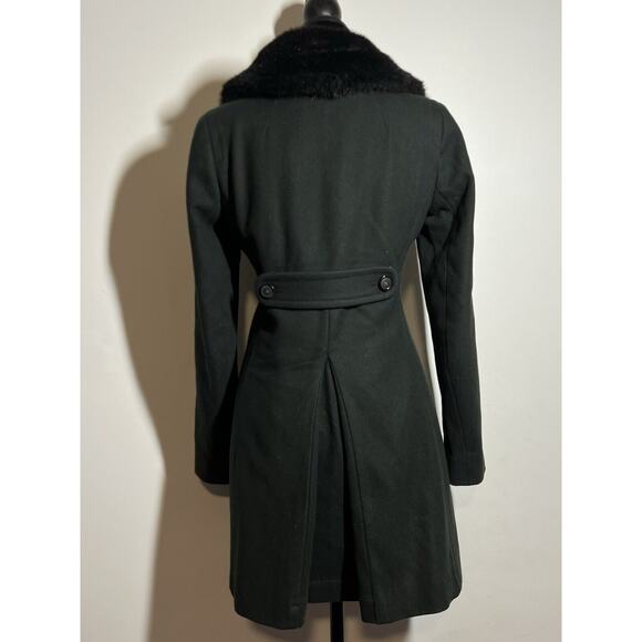Club Monaco EUC Black Wool Blend Faux Fur Collar Double Breasted Winter Coat XS - Picture 2 of 9